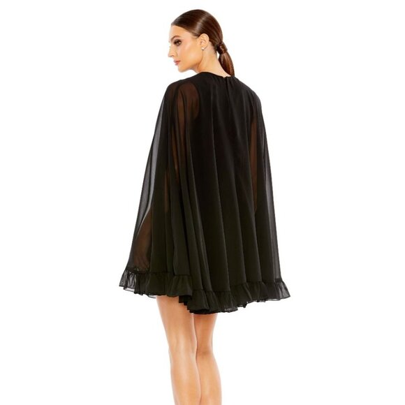 NWT Mac Duggal High Neck Ruffle Hem Cape Mini Dress Black 55407‎ - Picture 4 of 8